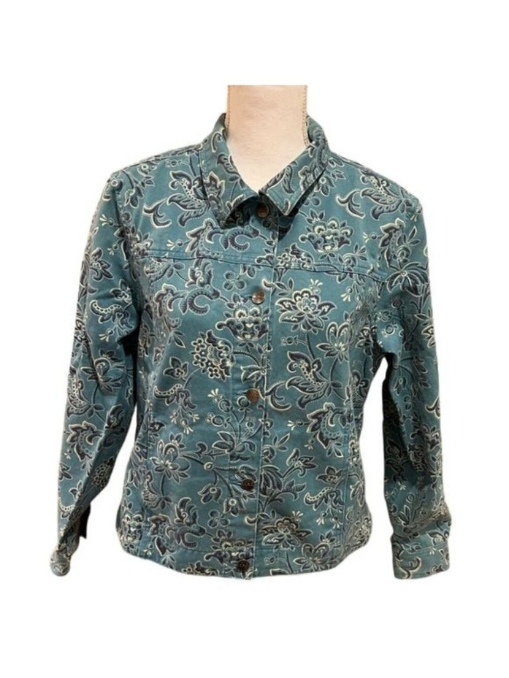 LL Bean jacket size medium 90's bandana print light teal blue cotton vintage